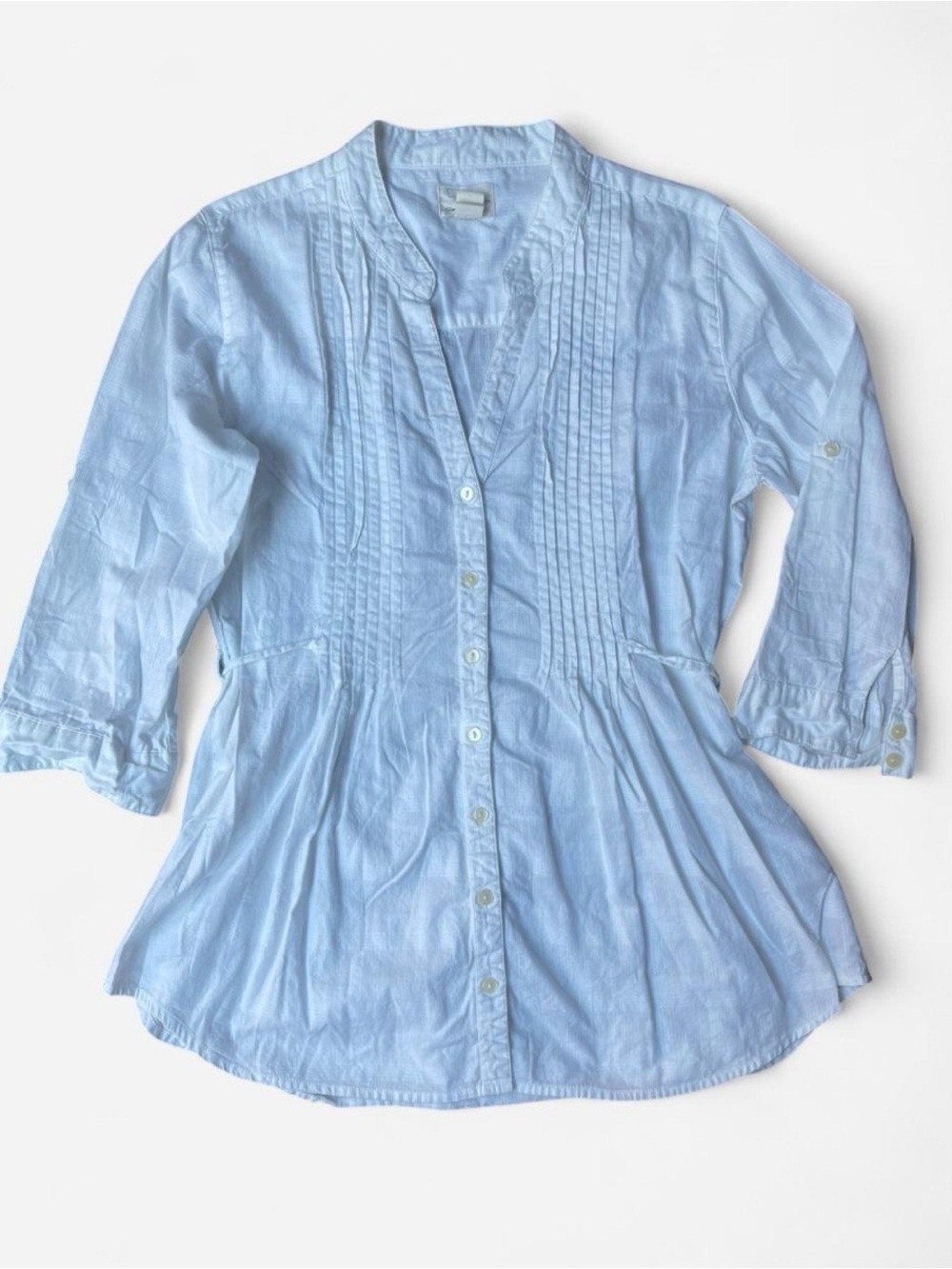 Levi's White Coastal Beachy Button Up Top w Tie Waist Detail 3/4 Sleeve Sz Lg